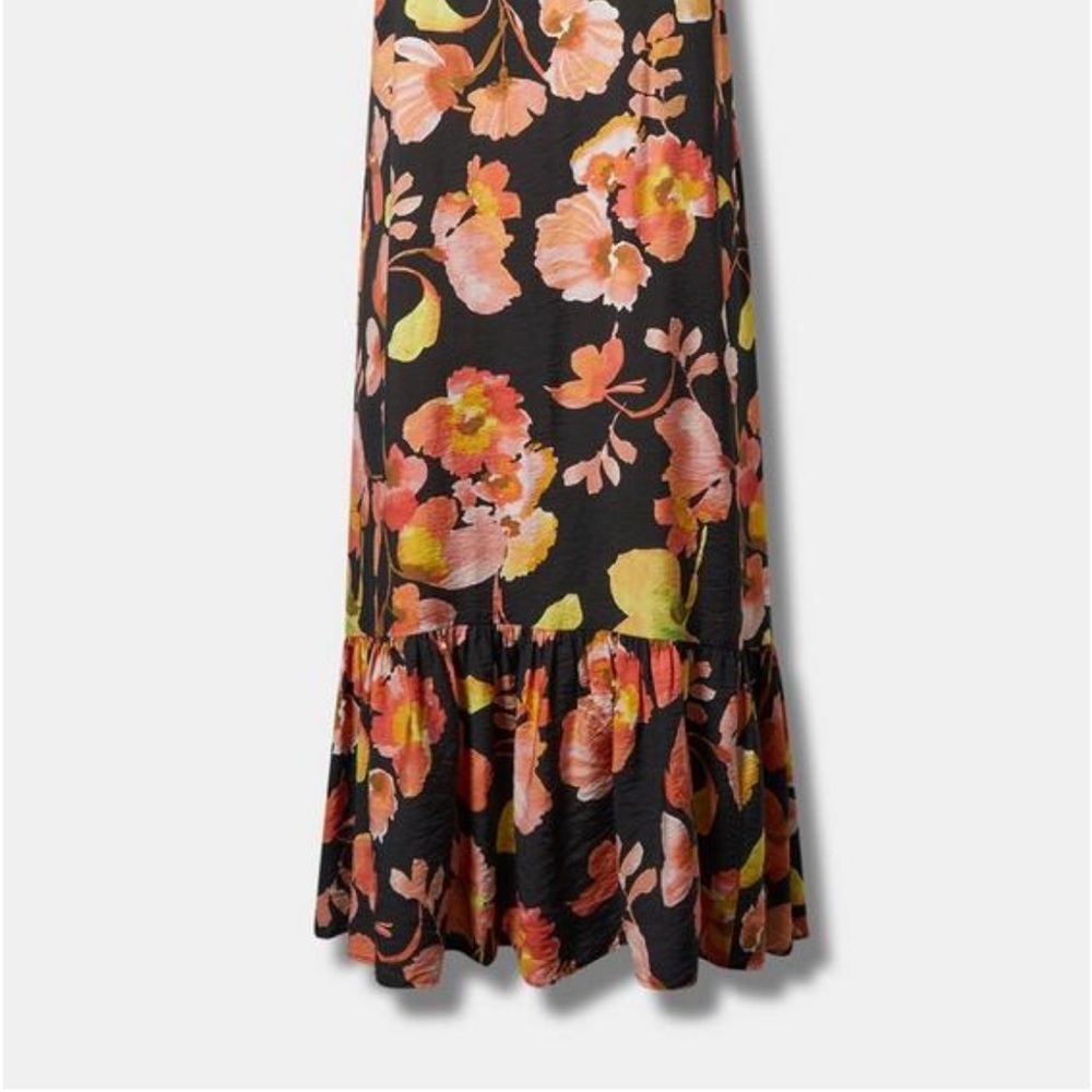 torrid Black Maxi Skirt with Coral & Yellow Floral Print